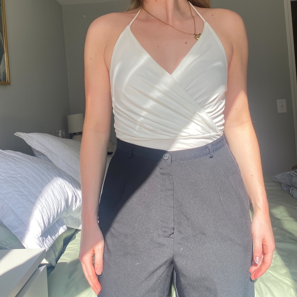 White Blouse Tie-Neck Bodysuit